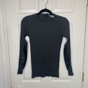Donna Degnan Charcoal Gray Ribbed Knit Top Faux Leather Elbow Patches Women’s XS